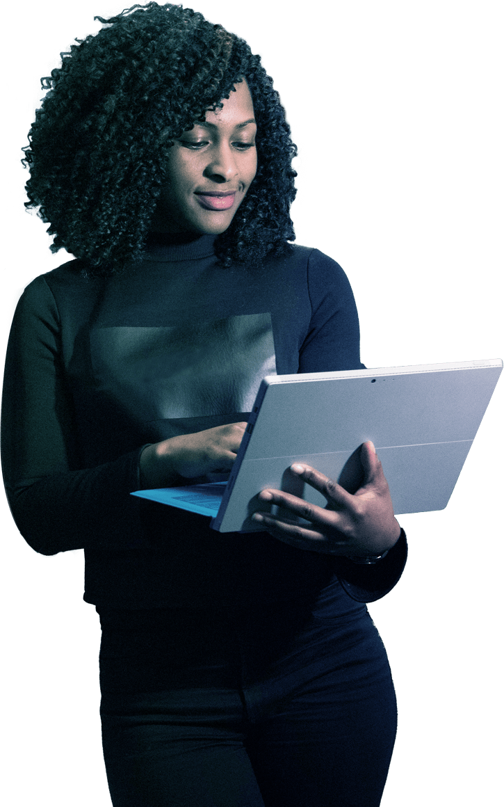 girl working with a laptop